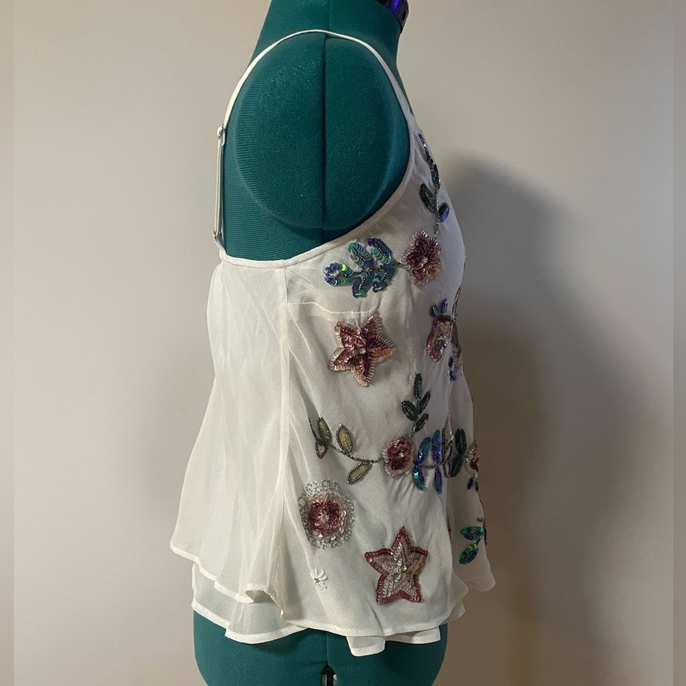 AS by DF White Cami w/ multicolor Floral Sequins Top - Sz XS - Picture 3 of 11
